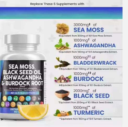 Ashwagandha, Sea Moss, Tree Seed Oil Daily Supplement