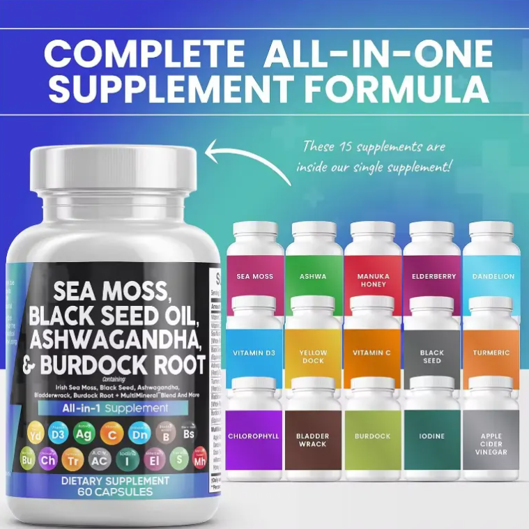 Ashwagandha, Sea Moss, Tree Seed Oil Daily Supplement