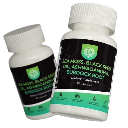 Ashwagandha, Sea Moss,  Black Seed  and Burdoct root dietary supplement